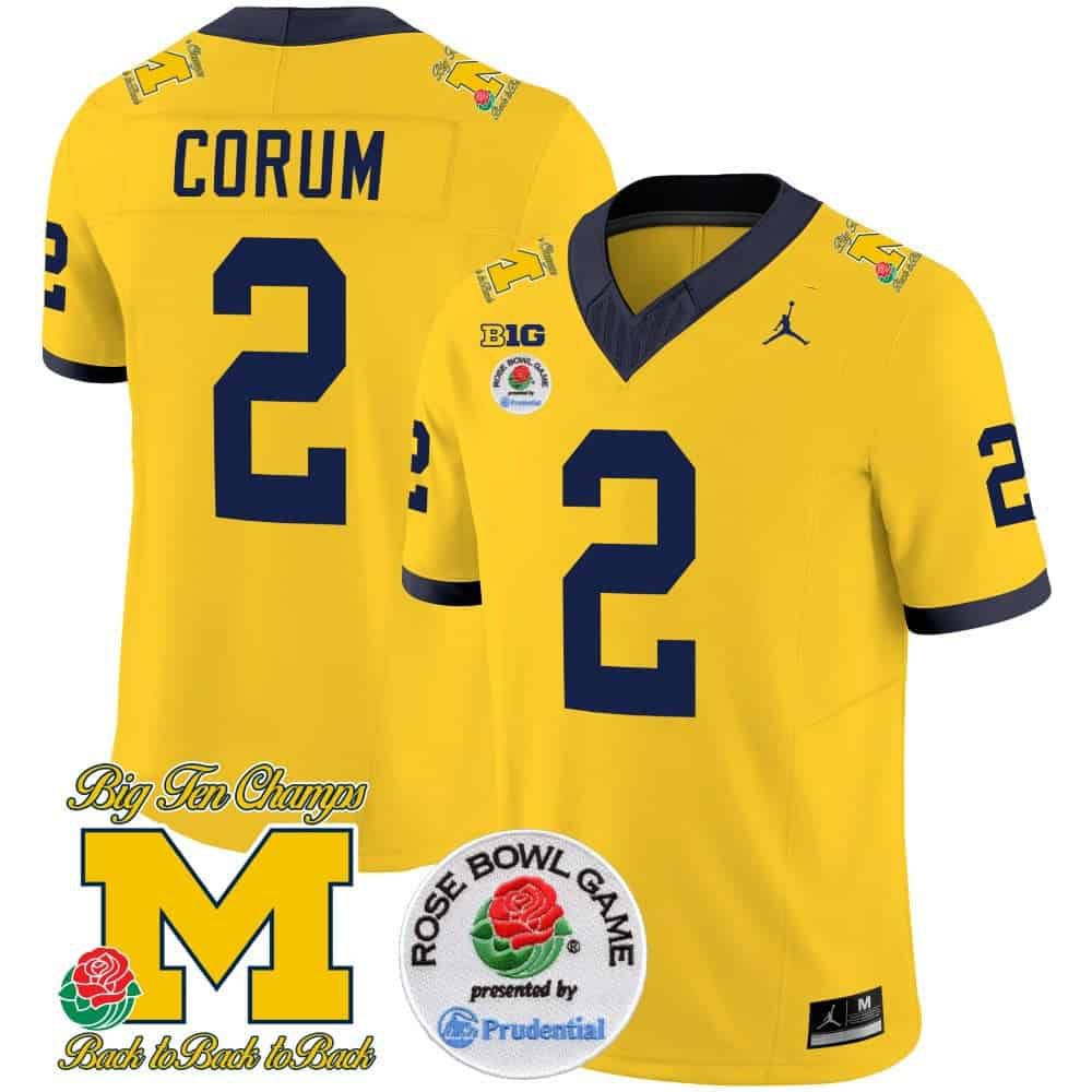 Men Michigan Wolverines #2 Corum Yellow 2024 Rose Bowl Patch Vapor Limited NCAA Jersey